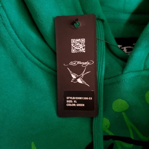 Ed Hardy Green New York City Snake Poker Graphic Hoodie Size XL NWT - Picture 7 of 9
